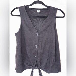 Old Navy Black Button-Front Tie Hem Tank Top